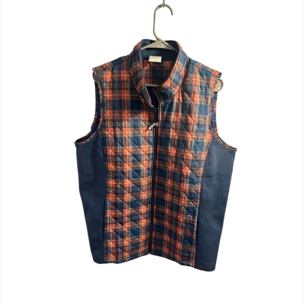 BlairPlaid Zip Up Vest XL blue red and green